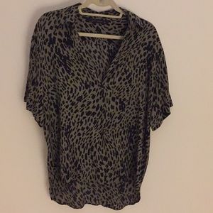 Zara green and black animal print blouse
